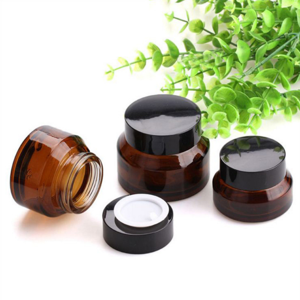 15g 30g 50g Cosmetic round shape amber glass jar container / Elegant empty cream jars with black lid