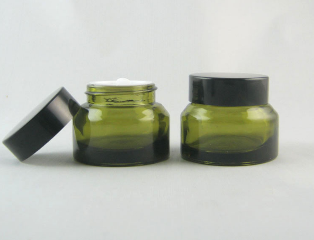 15g 30g 50g Cosmetic round shape amber glass jar container / Elegant empty cream jars with black lid