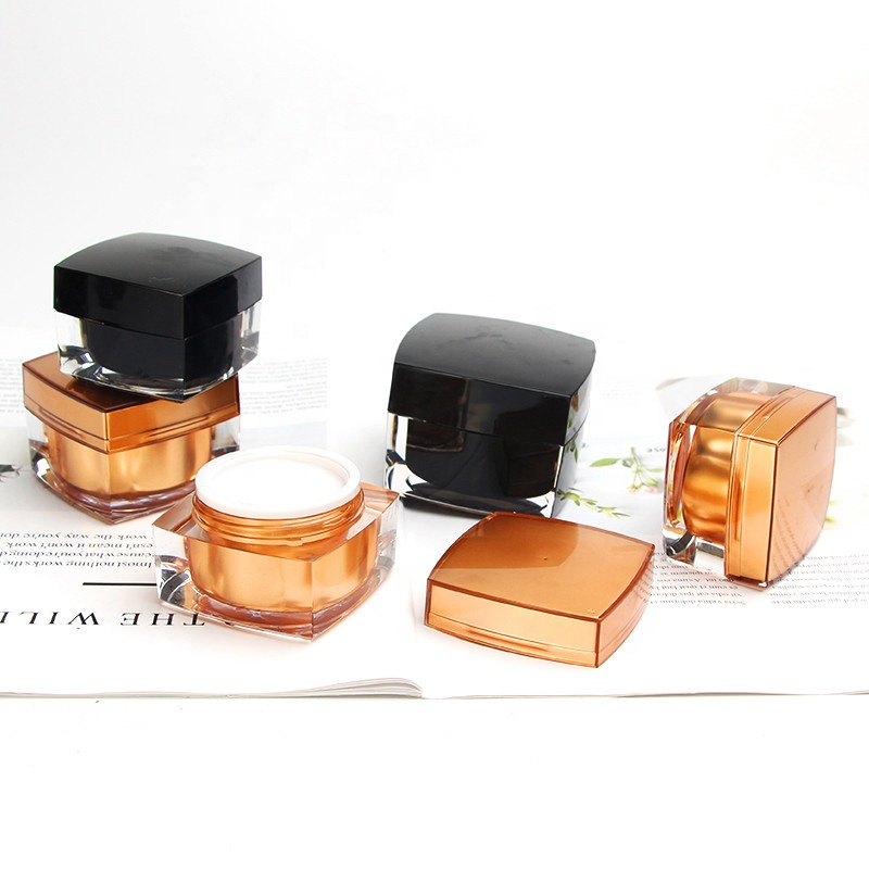 15g 30g 50g Fancy Acrylic Golden Blue Black Square Plastic Cosmetic Cream Jar recipiente de plastico
