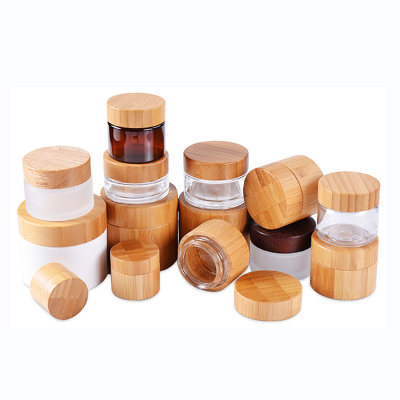 15g 30g 50g Frosted amber glass jar with bamboo lid 1 oz transparent amber glass cosmetic cream container wooden cap