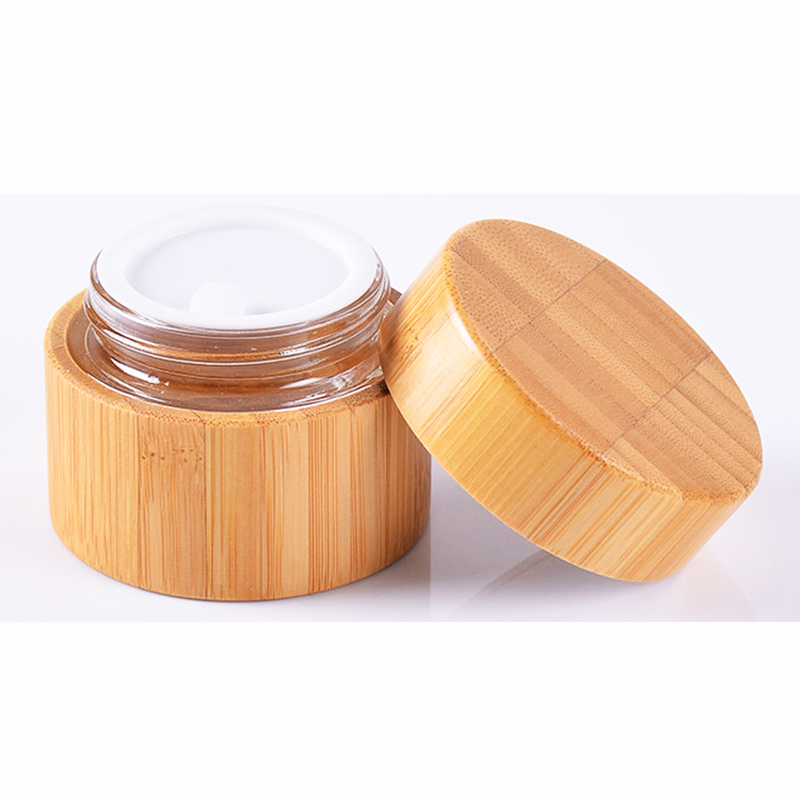15g 30g 50g Frosted amber glass jar with bamboo lid 1 oz transparent amber glass cosmetic cream container wooden cap