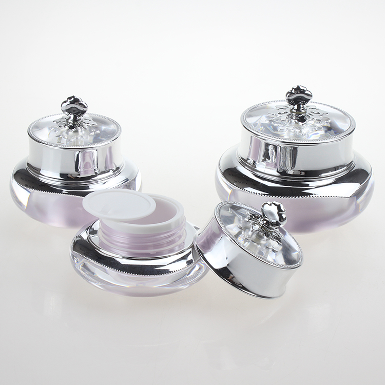 15g 30g 50g Light Purple Shiny Crown Skincare Acrylic Empty Container Plastic Cosmetic Cream Jar for Sale