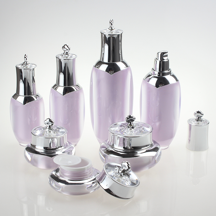 15g 30g 50g Light Purple Shiny Crown Skincare Acrylic Empty Container Plastic Cosmetic Cream Jar for Sale