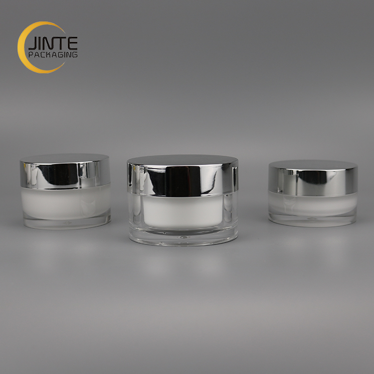 15g 30g 50g Luxury Silver Cap Cosmetic Jar Containers Double Wall Empty white Acrylic Jar For Sale