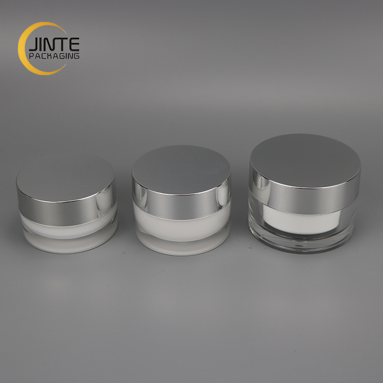 15g 30g 50g Luxury Silver Cap Cosmetic Jar Containers Double Wall Empty white Acrylic Jar For Sale