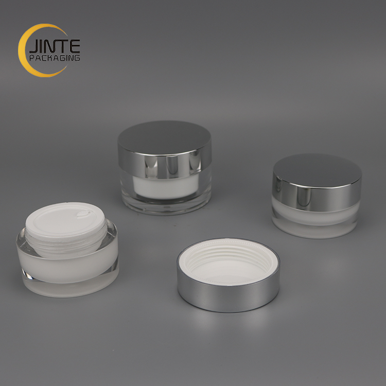 15g 30g 50g Luxury Silver Cap Cosmetic Jar Containers Double Wall Empty white Acrylic Jar For Sale
