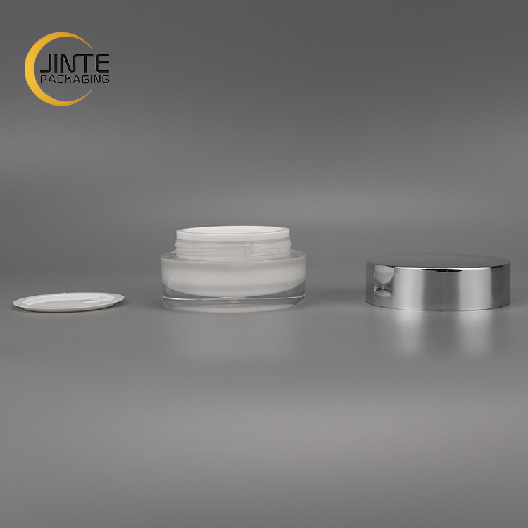 15g 30g 50g Luxury Silver Cap Cosmetic Jar Containers Double Wall Empty white Acrylic Jar For Sale