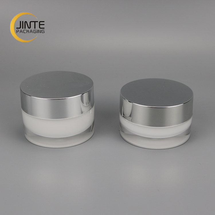 15g 30g 50g Luxury Silver Cap Cosmetic Jar Containers Double Wall Empty white Acrylic Jar For Sale