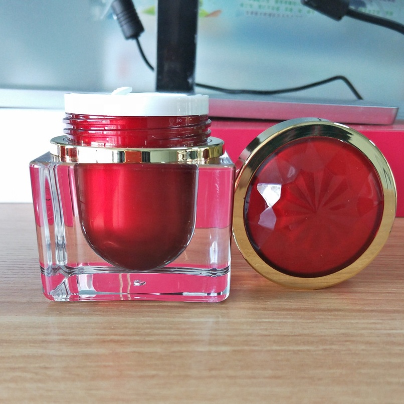 15g 30g 50g Luxury gold cream jars  square shaped empty Acrylic Plastic Cosmetic  Packaging Cream jar