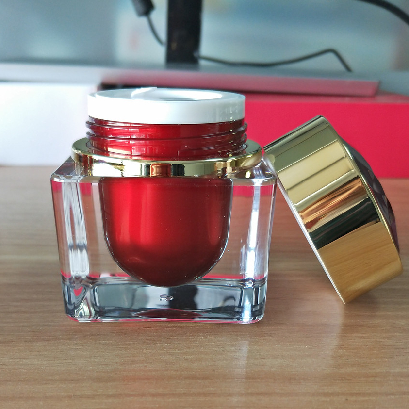 15g 30g 50g Luxury gold cream jars square shaped empty Acrylic Plastic Cosmetic Packaging Cream jar