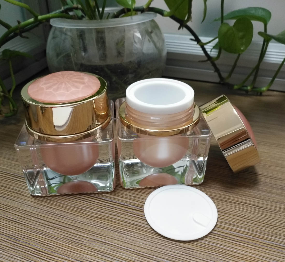 15g 30g 50g Luxury gold cream jars square shaped empty Acrylic Plastic Cosmetic Packaging Cream jar