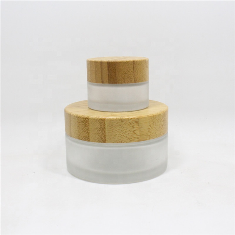 15g/30g/50g Natural Bamboo Wooden Lids Frosted Glass Bottle Travel Set Sample Face Cream Jars Pot Empty Cosmetic Container