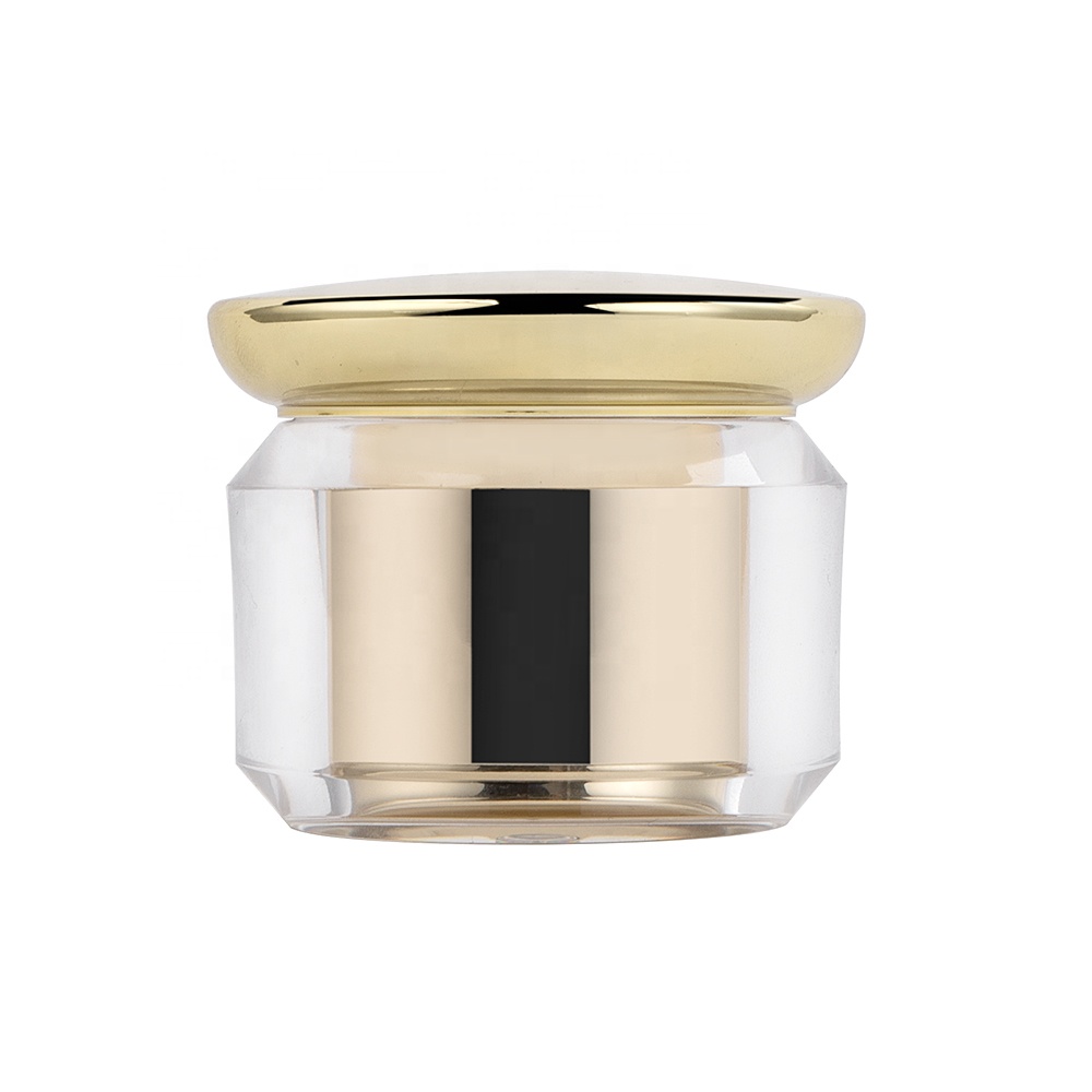 15g 30g 50g Round Plastic Cream Jar with Shiny Gold Cap Luxury Acrylic Cream Jars