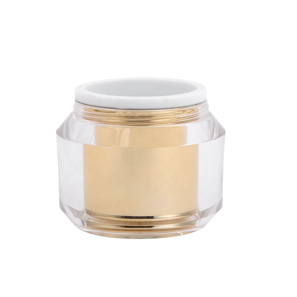 15g 30g 50g Round Plastic Cream Jar with Shiny Gold Cap Luxury Acrylic Cream Jars