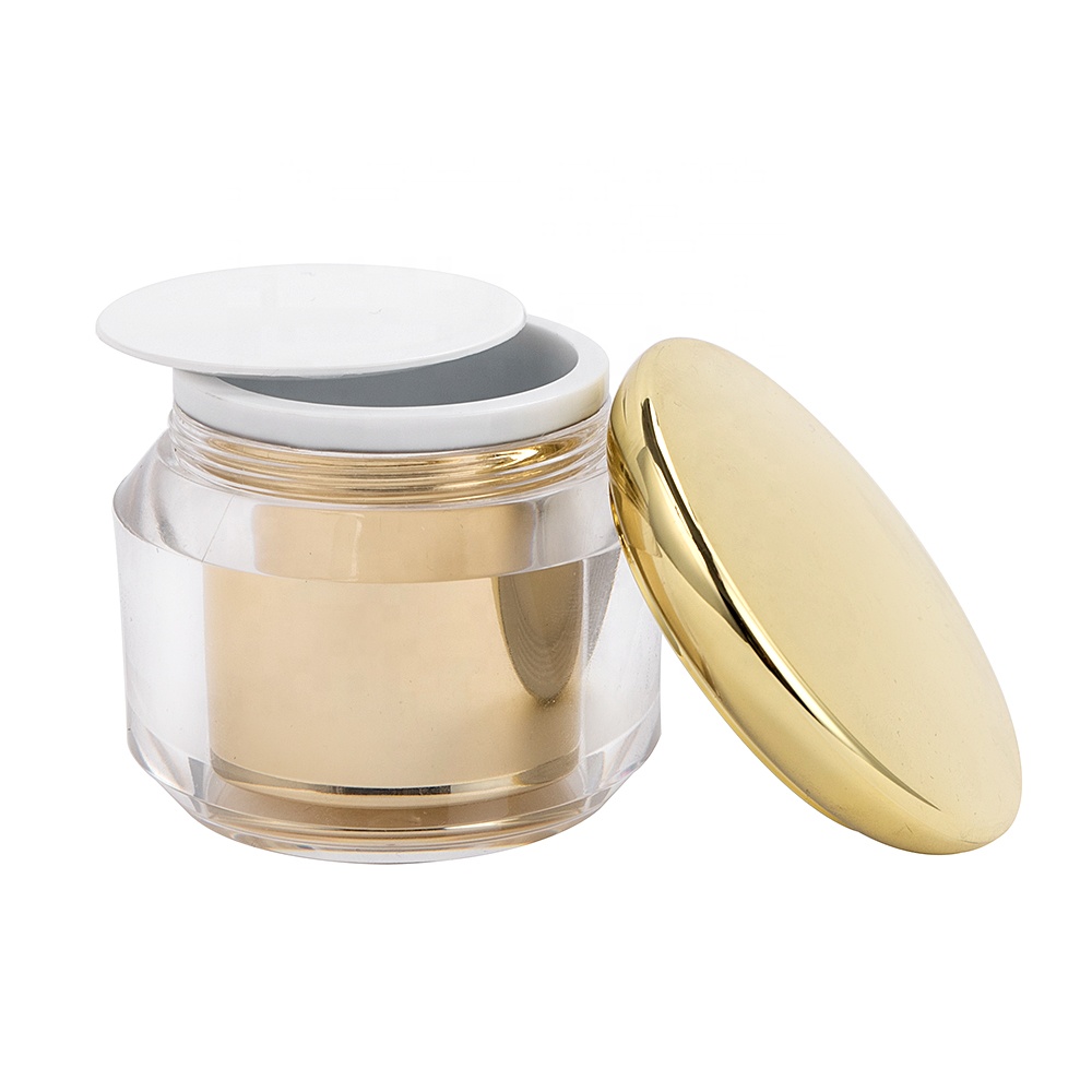 15g 30g 50g Round Plastic Cream Jar with Shiny Gold Cap Luxury Acrylic Cream Jars
