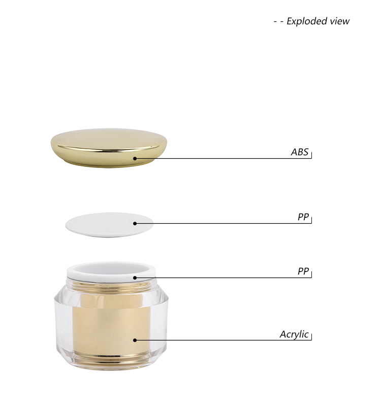 15g 30g 50g Round Plastic Cream Jar with Shiny Gold Cap Luxury Acrylic Cream Jars