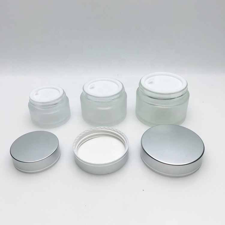 15g 30g 50g Skin care cosmetic beauty frosted glass cream jar with silver lid