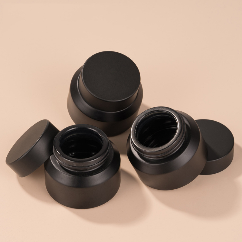 15g 30g 50g black glass cream jar for cosmetic plastic screw pp lid skin care wax bottle matt packaging