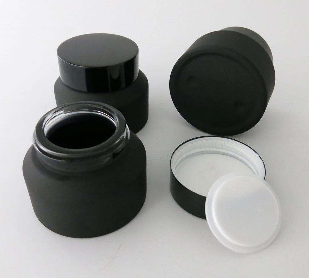15g 30g 50g black glass cream jar for cosmetic plastic screw pp lid skin care wax bottle matt packaging