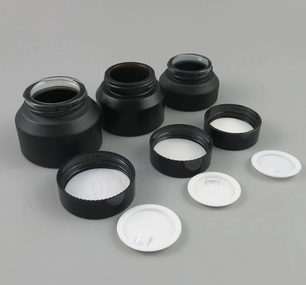 15g 30g 50g black glass cream jar for cosmetic plastic screw pp lid skin care wax bottle matt packaging