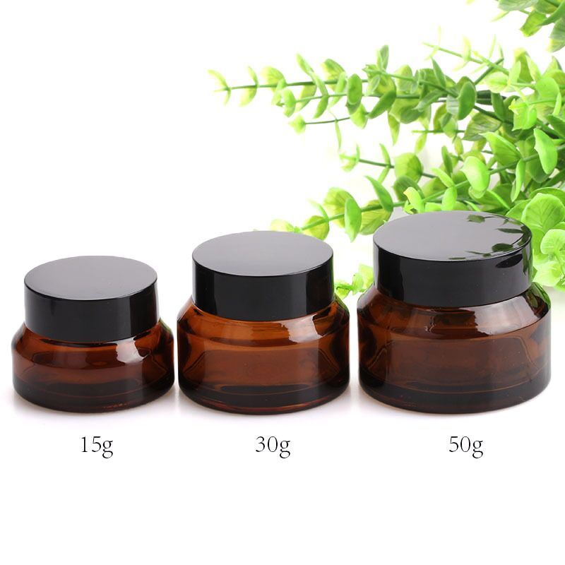 15g 30g 50g brown sloping shoulder glass jar for skin care cream with plastic cap