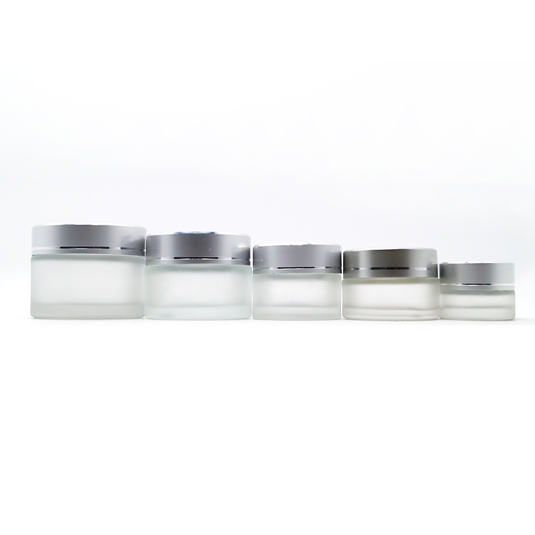 15g 30g 50g empty clear frosted glass jar container with black screw lid for makeup cosmetic foundations cream lotion skin care