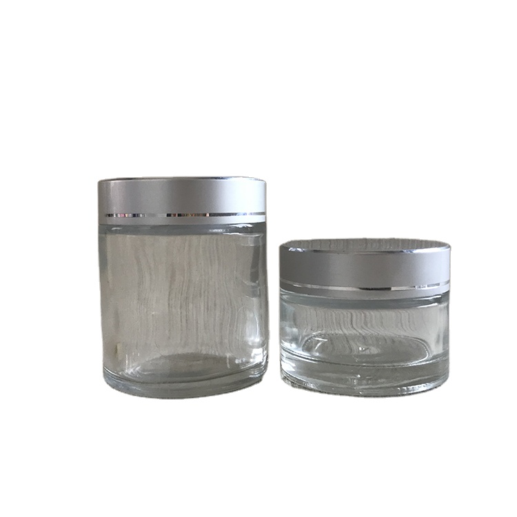 15g 30g 50g empty clear frosted glass jar container with black screw lid for makeup cosmetic foundations cream lotion skin care