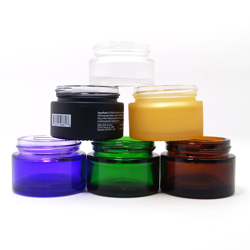 15g 30g 50g empty clear frosted glass jar container with black screw lid for makeup cosmetic foundations cream lotion skin care