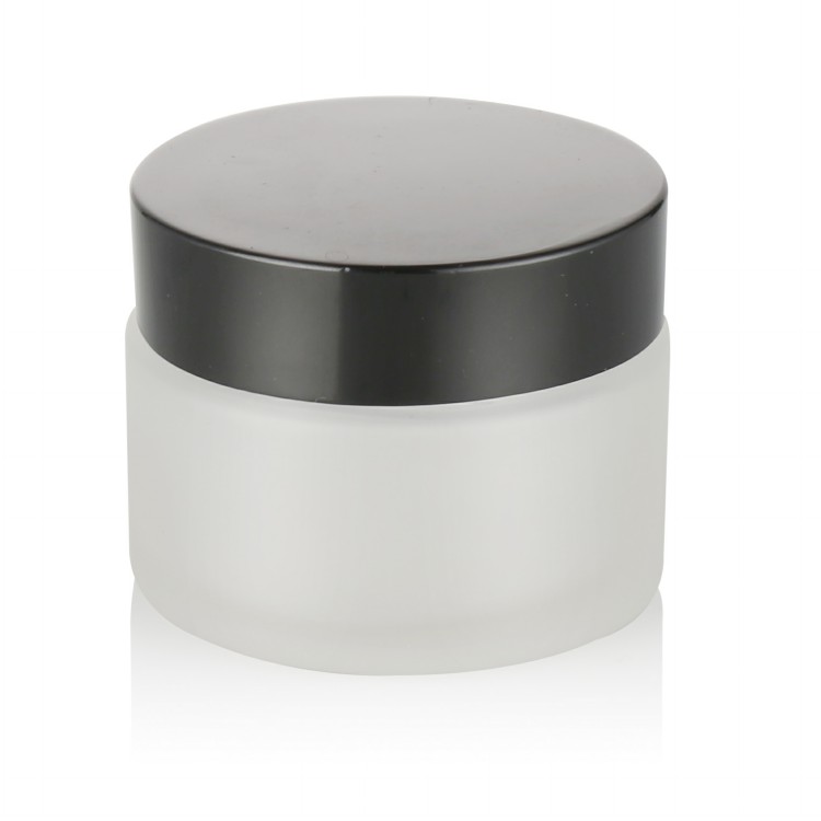 15g 30g 50g empty clear frosted glass jar container with black screw lid for makeup cosmetic foundations cream lotion skin care