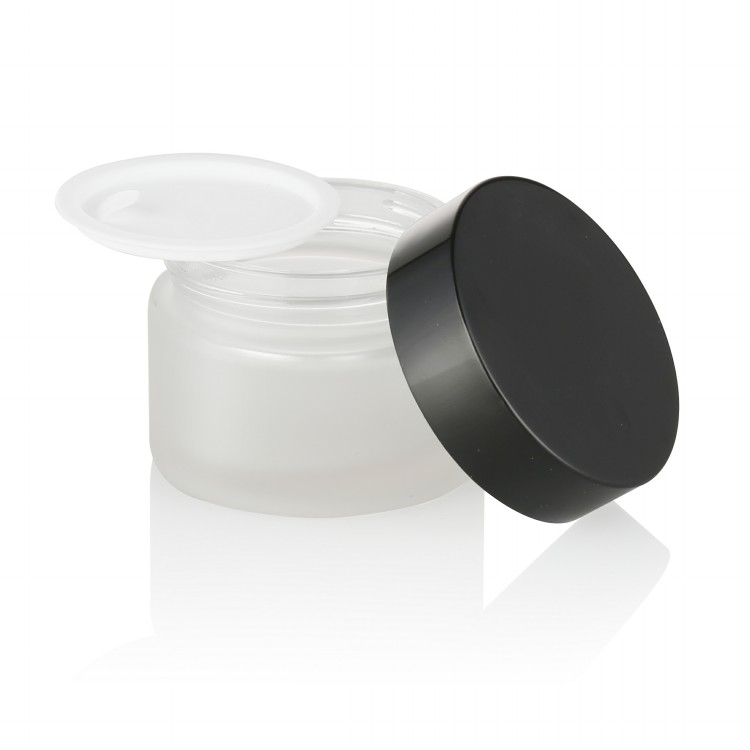 15g 30g 50g empty clear frosted glass jar container with black screw lid for makeup cosmetic foundations cream lotion skin care