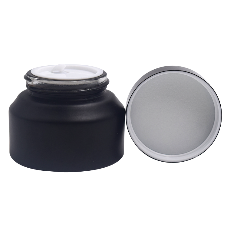15g 30g 50g empty matte frosted black  slant shoulder cream glass jars with black metal aluminum g screw lid