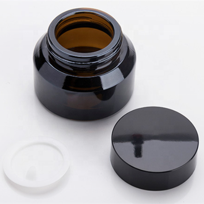 15g 30g 50g empty round oblique amber glass jar glass cosmetic jars with black plastic cap for face body cream