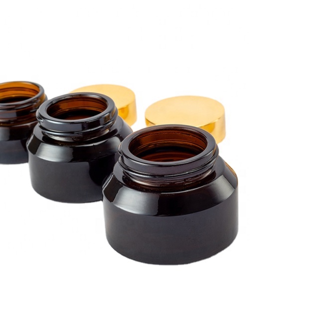 15g 30g 50g empty round oblique amber glass jar glass cosmetic jars with black plastic cap for face body cream