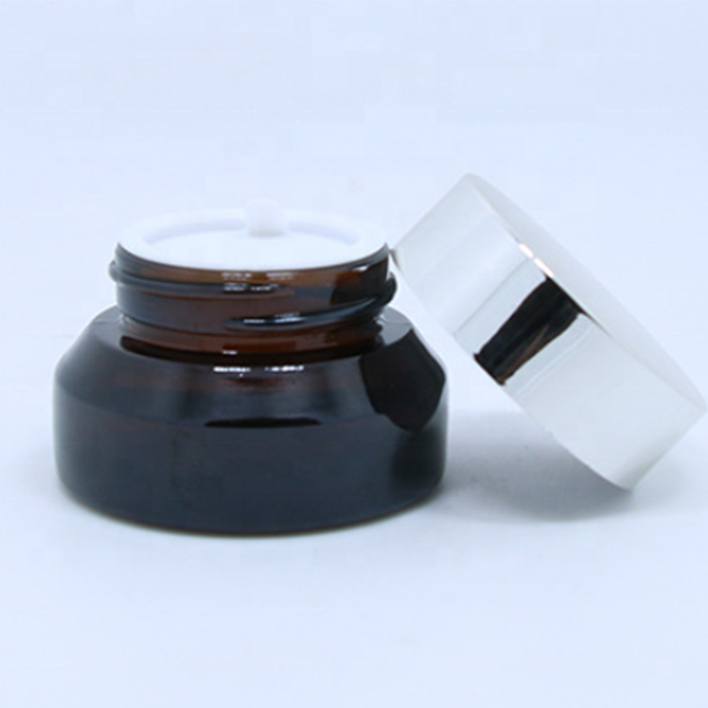 15g 30g 50g empty round oblique amber glass jar glass cosmetic jars with black plastic cap for face body cream