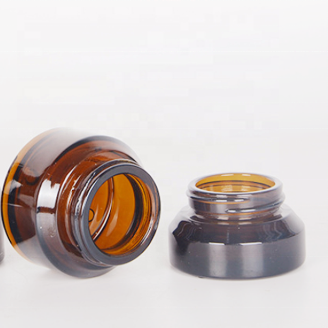 15g 30g 50g empty round oblique amber glass jar glass cosmetic jars with black plastic cap for face body cream
