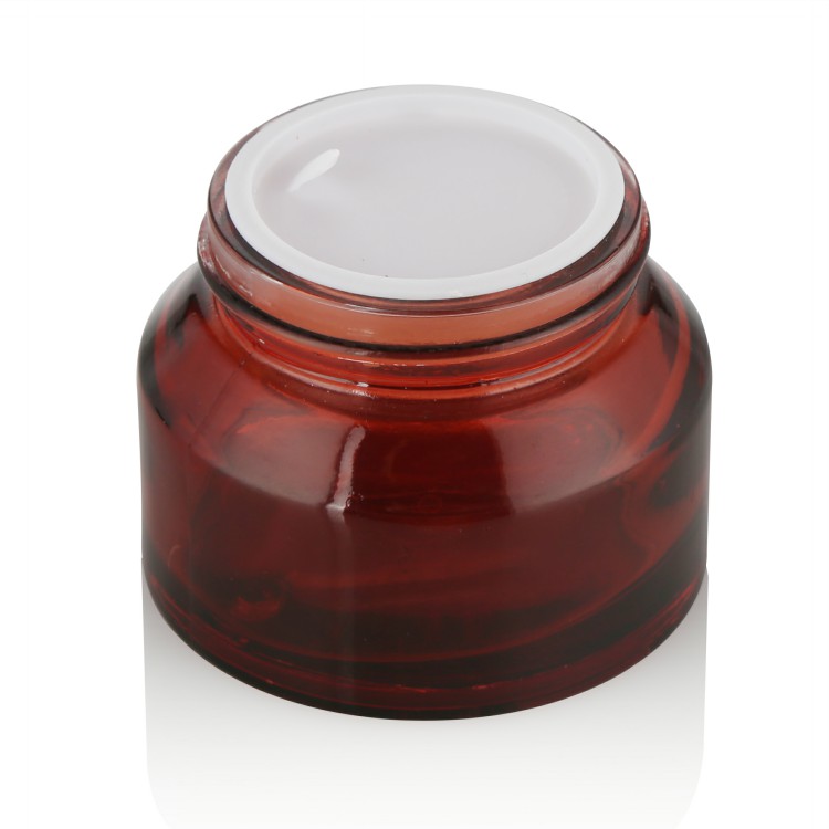 15g 30g 50g opal organic lip scrub slant shoulder red glass cosmetic packaging jar for body scrub with black plastic lid