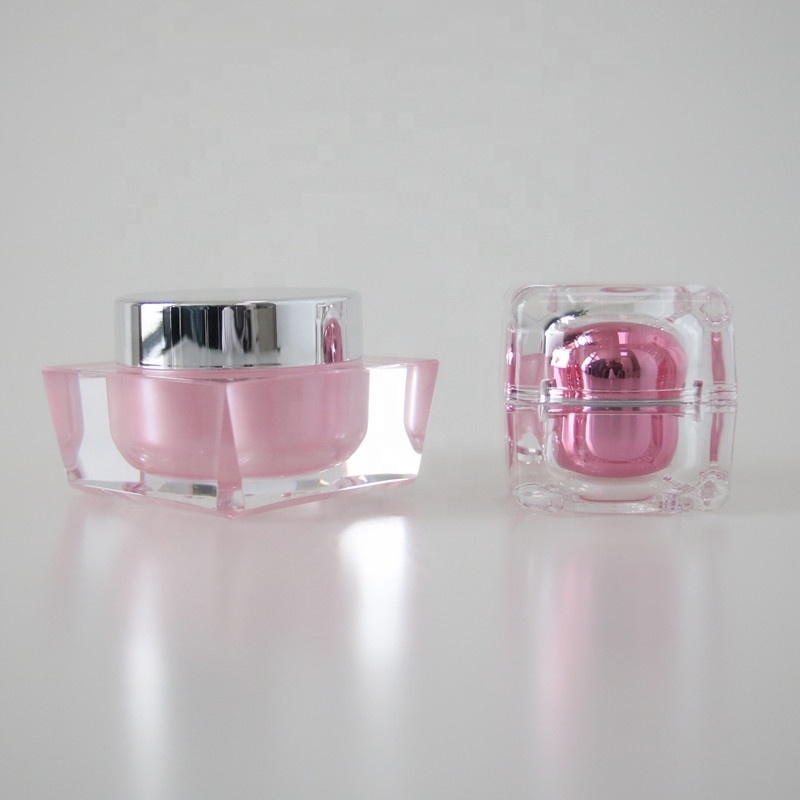 15g 30g 50g pink square acrylic cream jar cosmetic plastic face jar sprayed inside