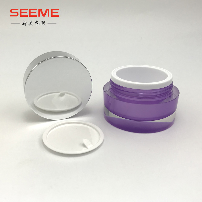15g 30g 50g round shape purple acrylic plastic cream cosmetic jar with silver screw cap