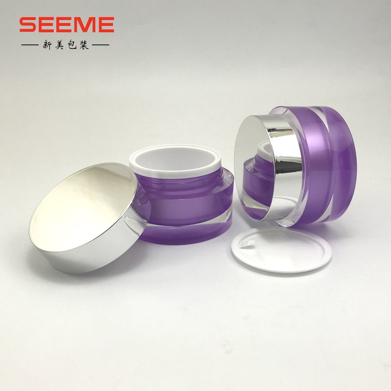 15g 30g 50g round shape purple acrylic plastic cream cosmetic jar with silver screw cap