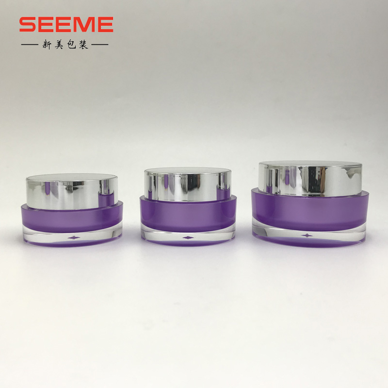 15g 30g 50g round shape purple acrylic plastic cream cosmetic jar with silver screw cap