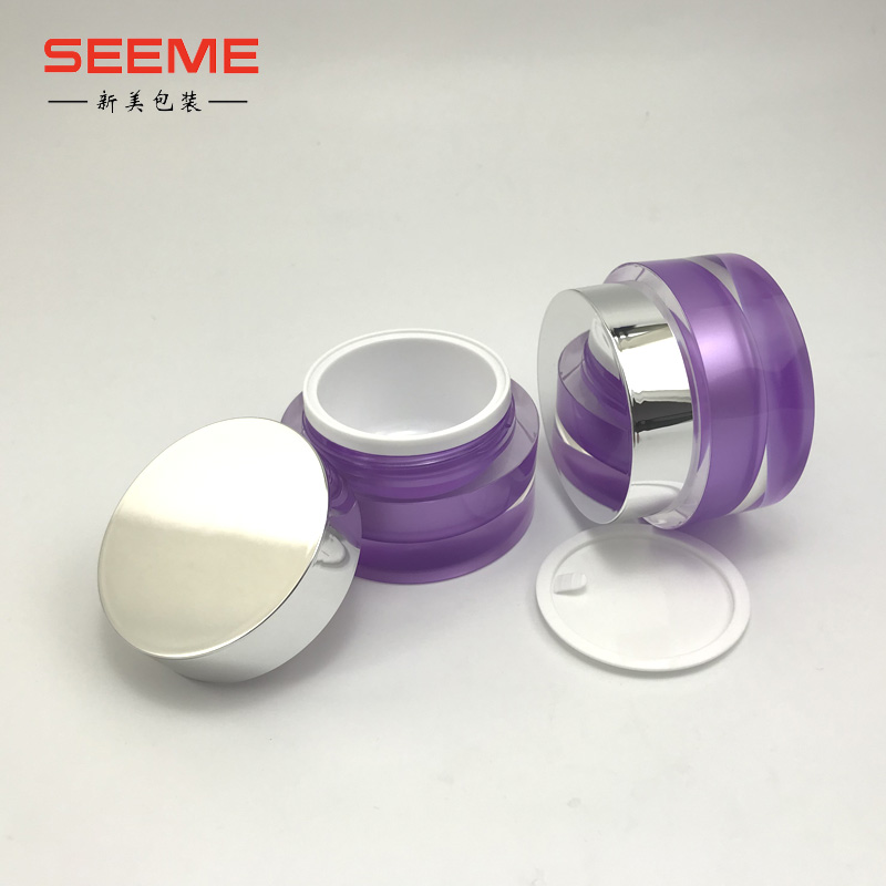 15g 30g 50g round shape purple acrylic plastic cream cosmetic jar with silver screw cap