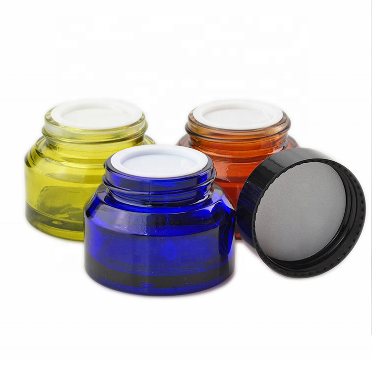 15g 30g 50g slant shoulder clear glass wide mouth cosmetic cream jar for persanal care with plastic lid