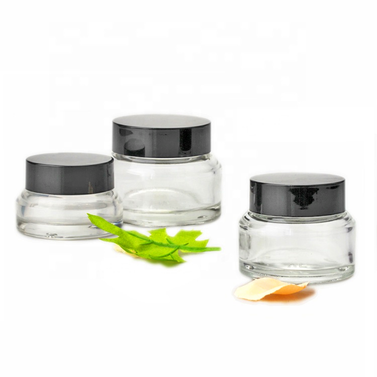 15g 30g 50g slant shoulder clear glass wide mouth cosmetic cream jar for persanal care with plastic lid