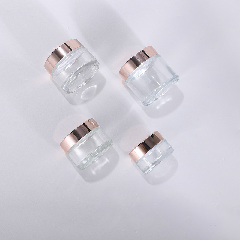15g 30g 50g transparent clear cosmetic glass jar with rose gold screw cap
