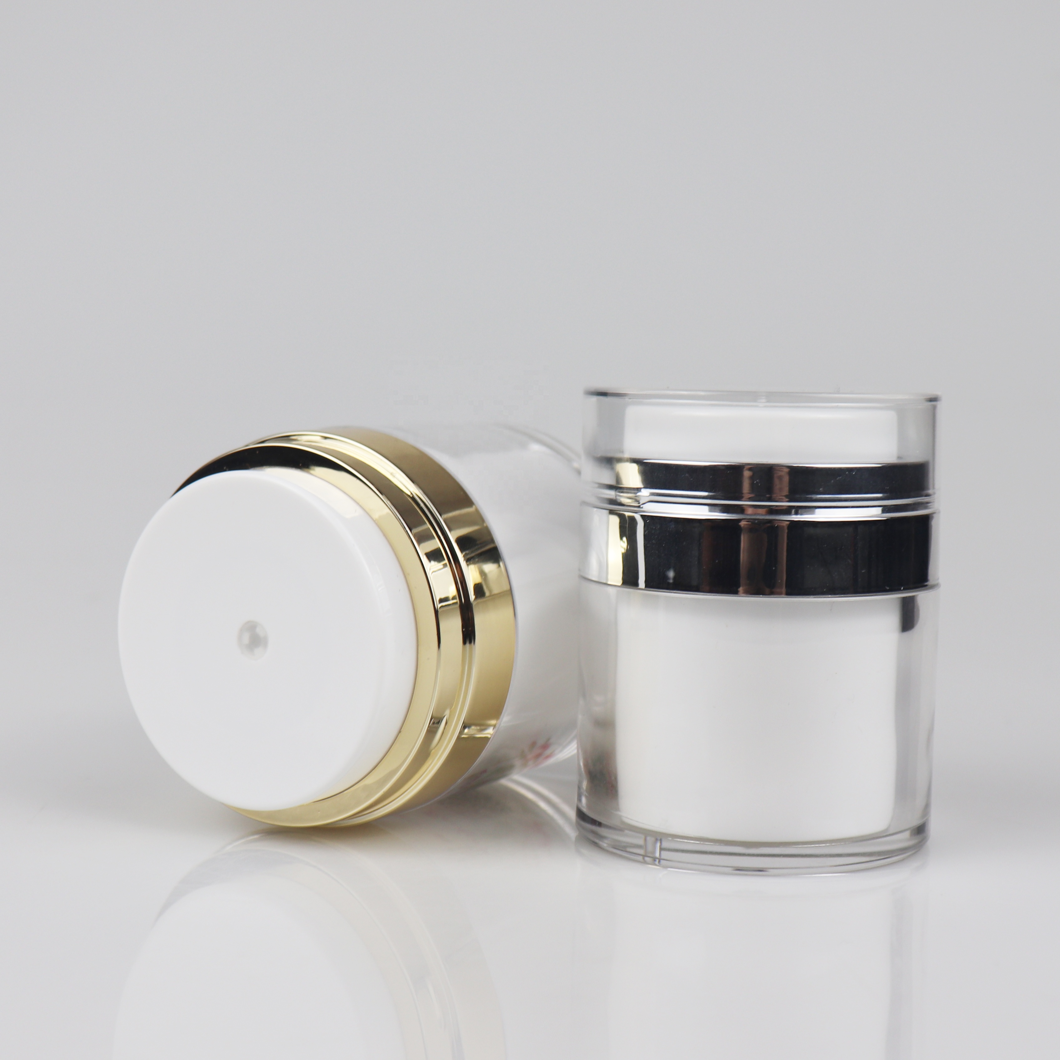15g 30g 50g white cup double wall with shiny gold lid airless cosmetic cream jar