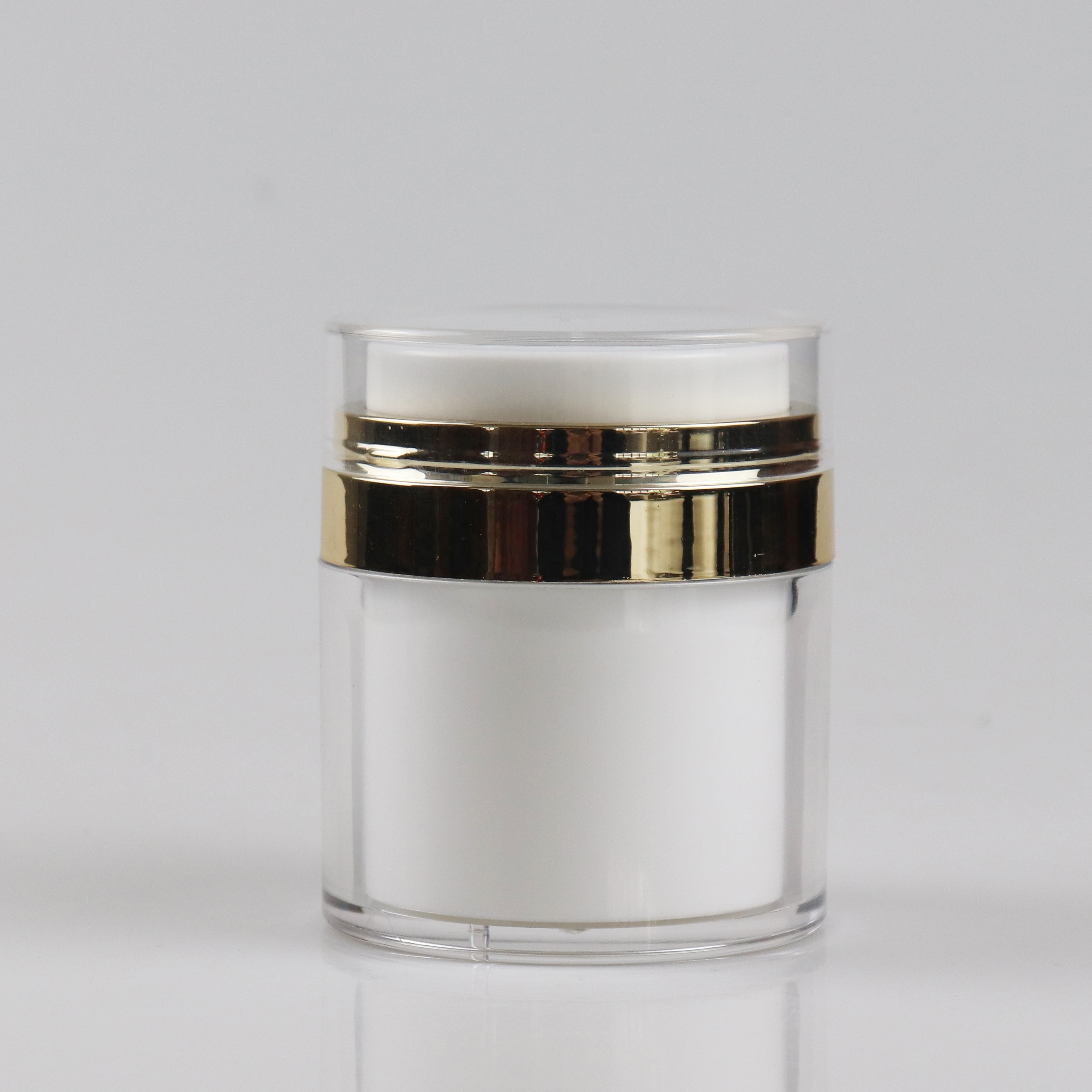 15g 30g 50g white cup double wall with shiny gold lid airless cosmetic cream jar