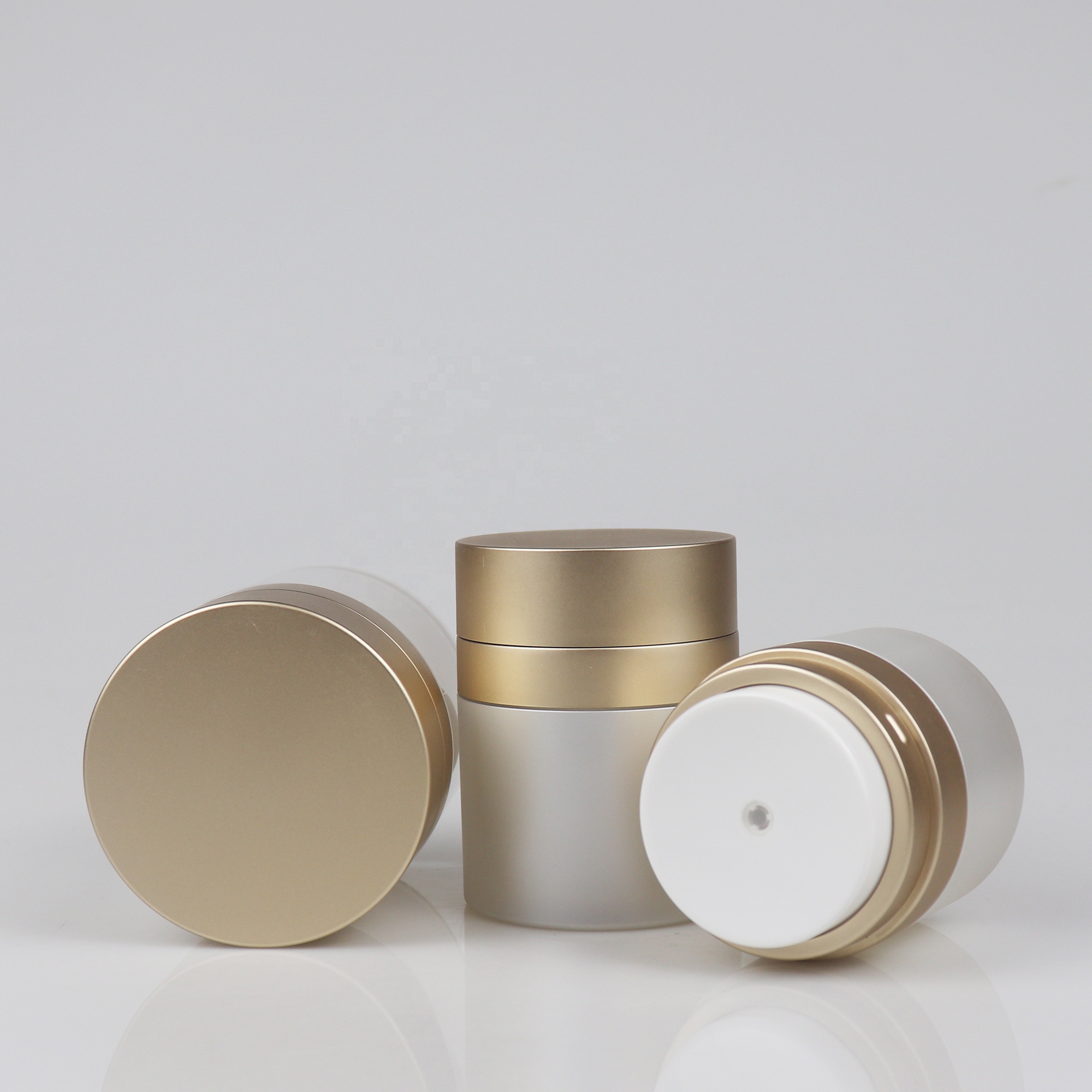15g 30g 50g white cup double wall with shiny gold lid airless cosmetic cream jar