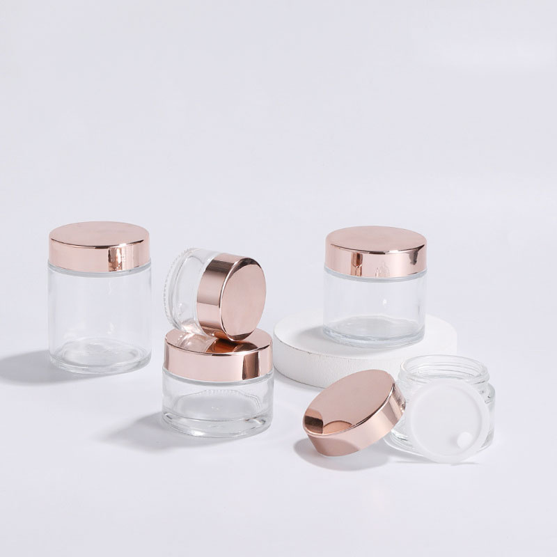 15g 30g 60g 100g Rose Gold Frosting Glass Bottle Clear Transparent Cosmetic Cream Lip Scrub Glass Jar