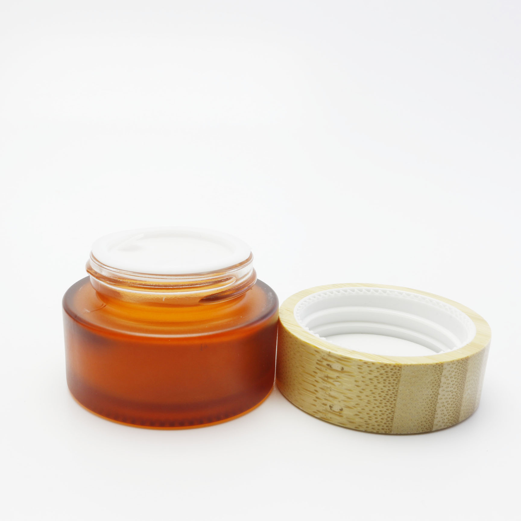 15g 30g frosted amber glass cosmetic jar for cream with bamboo top GJ-158K