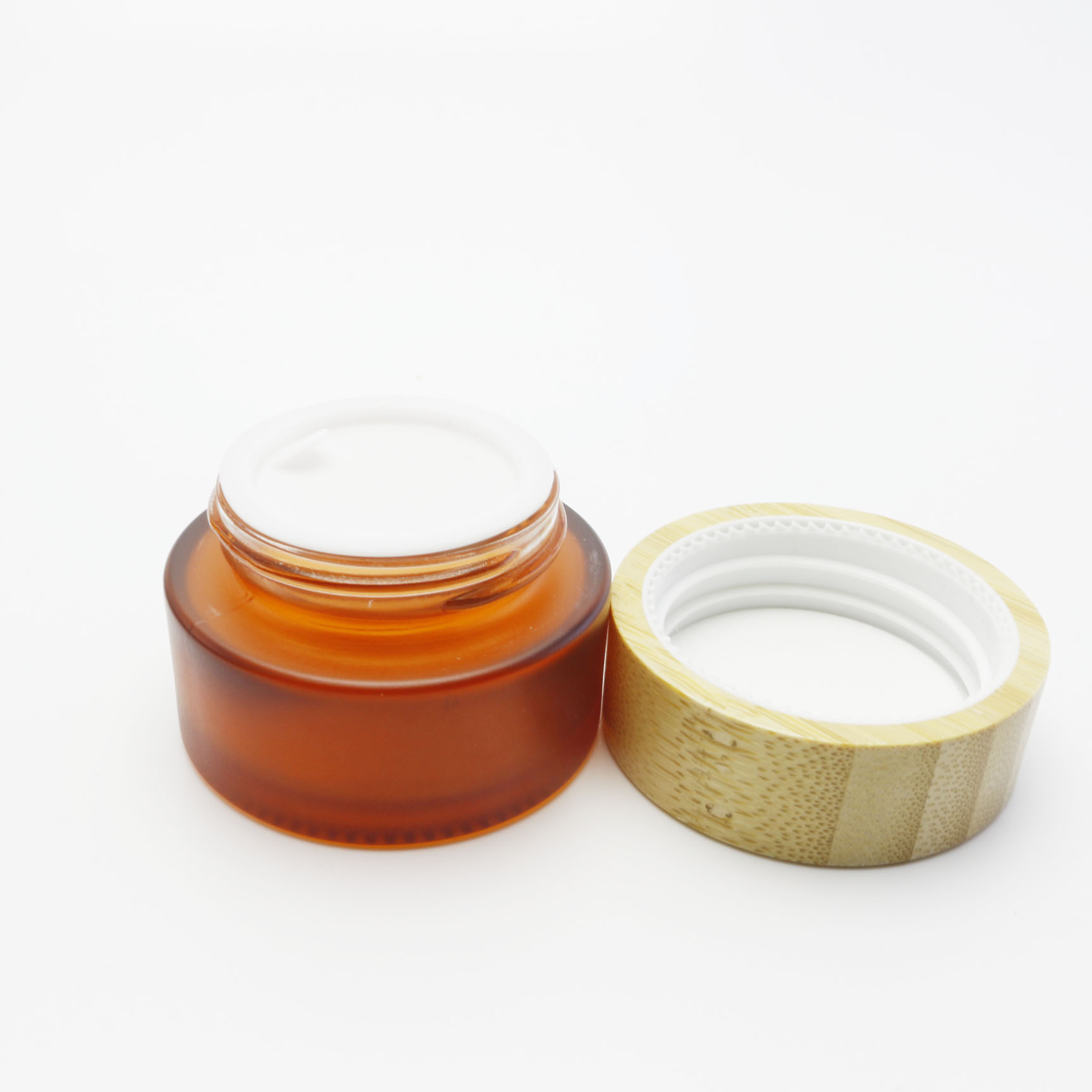 15g 30g frosted amber glass cosmetic jar for cream with bamboo top GJ-158K